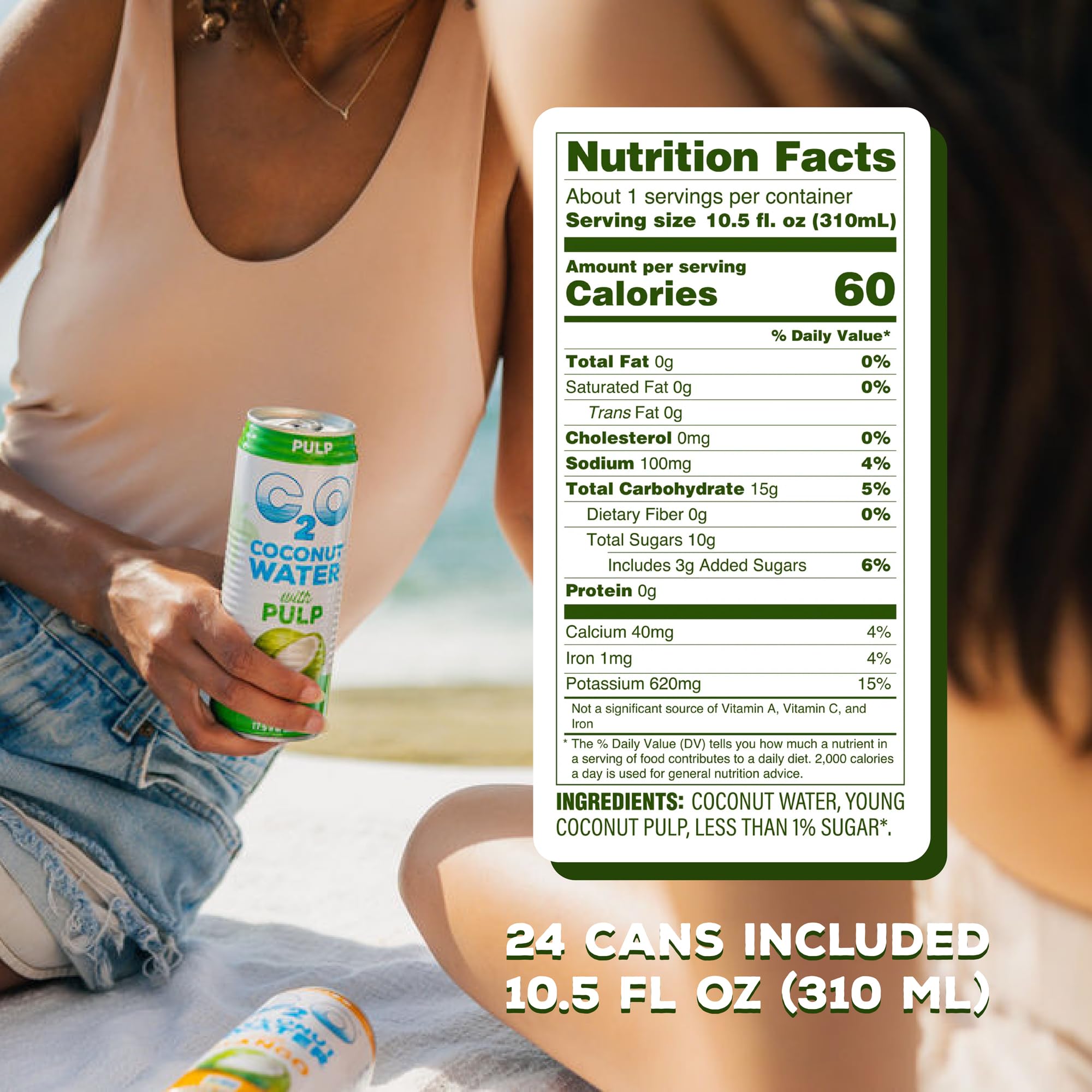 C2O label and nutrition details highlighting electrolytes and potassium