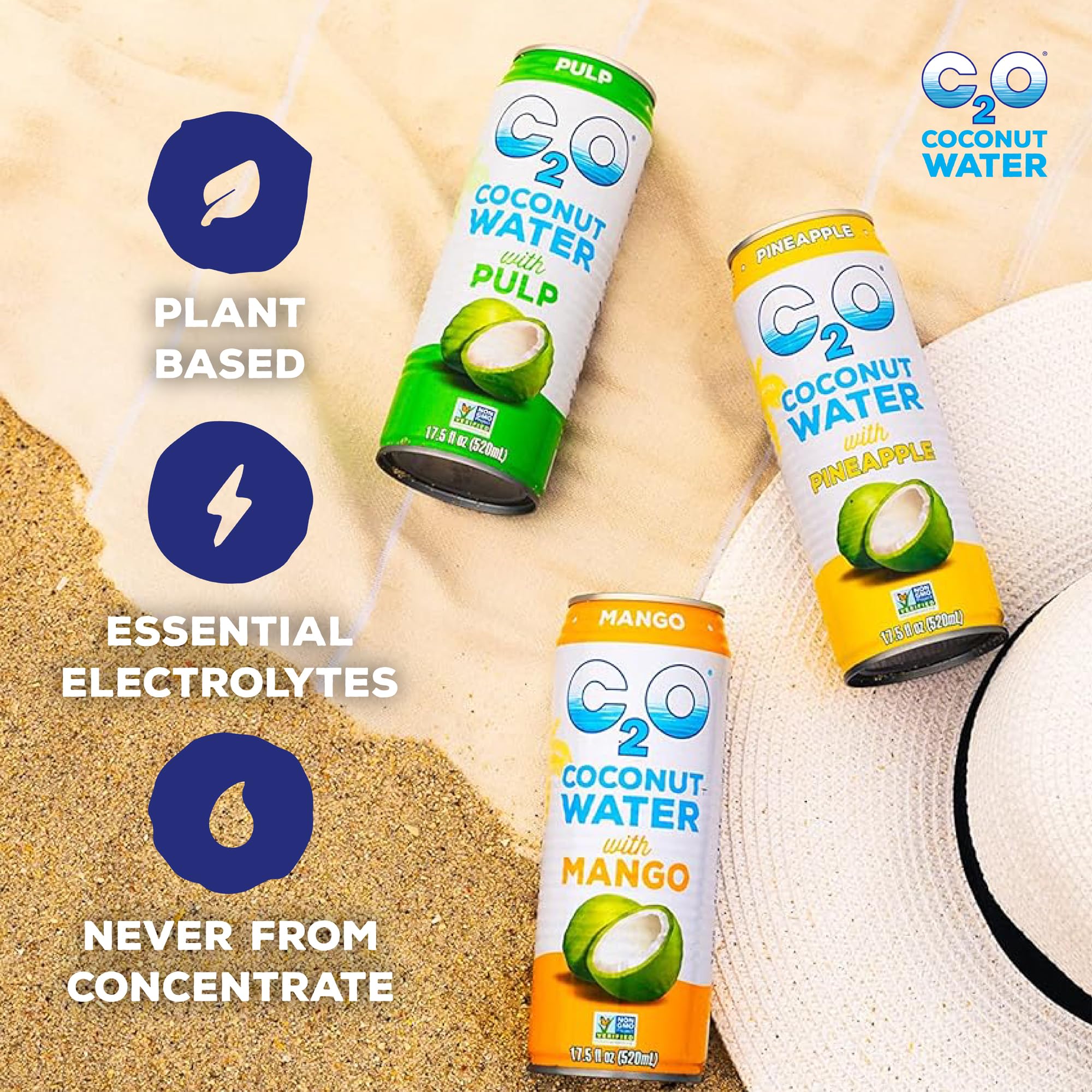 C2O mango pouring into a glass to show clear color and immediate thirst-quenching benefit