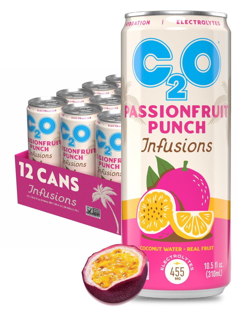 C2O front packaging showing tropical branding and hydration benefits
