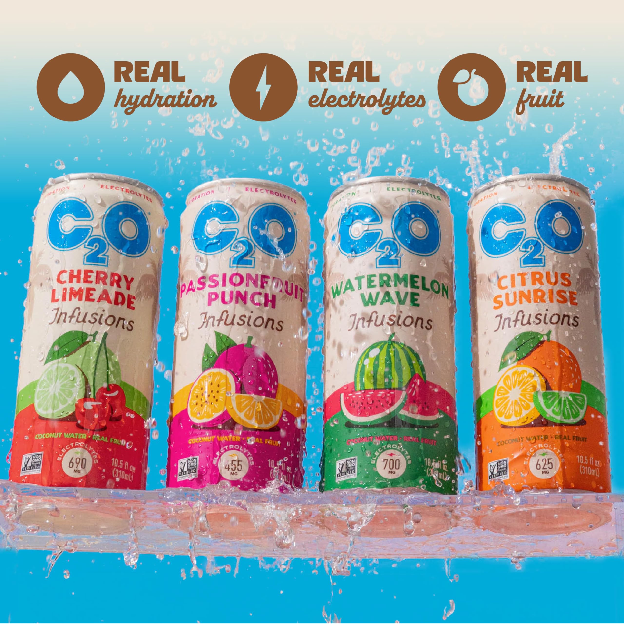 C2O can being held at gym conveying on-the-go hydration benefit