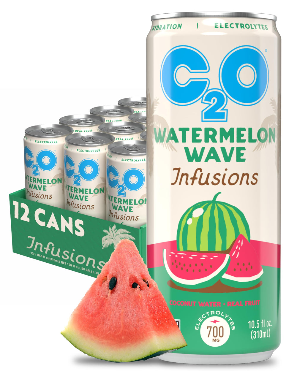C2O front packaging showing Watermelon Wave 12-pack and clear branding for quick identification