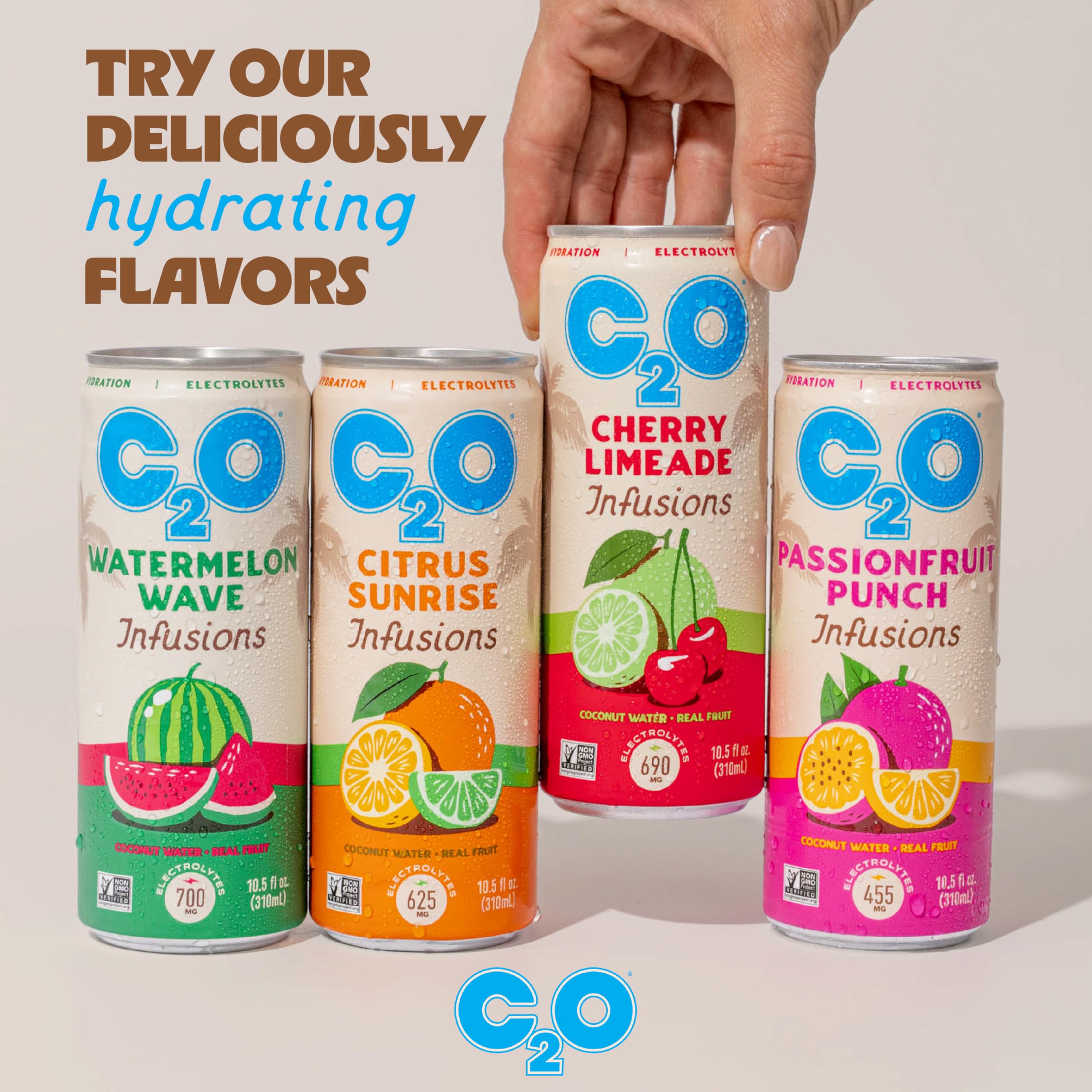C2O can on a beach towel in lifestyle scene showing on-the-go cooling and summer refreshment
