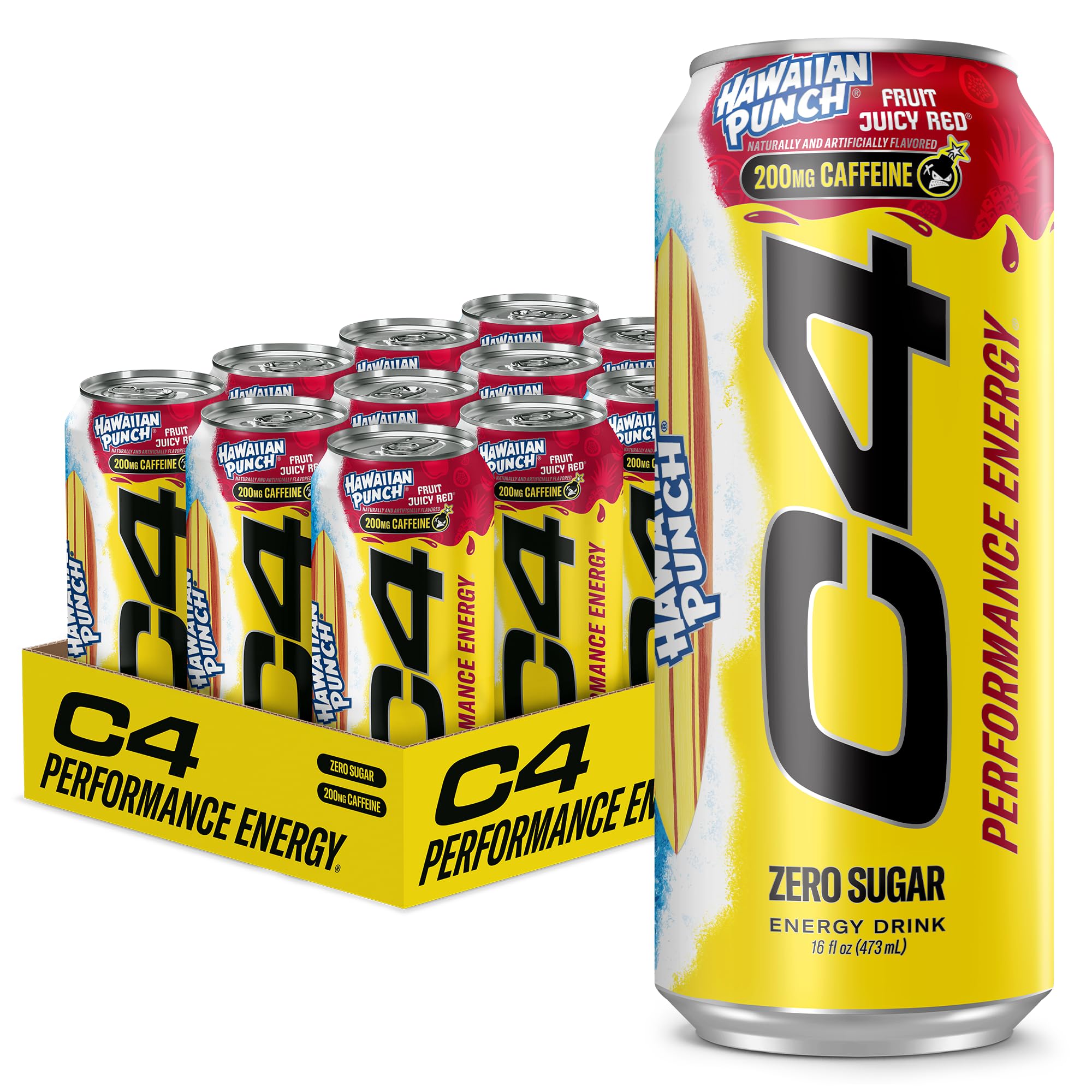 C4 front can packaging showing label and 12-pack benefit