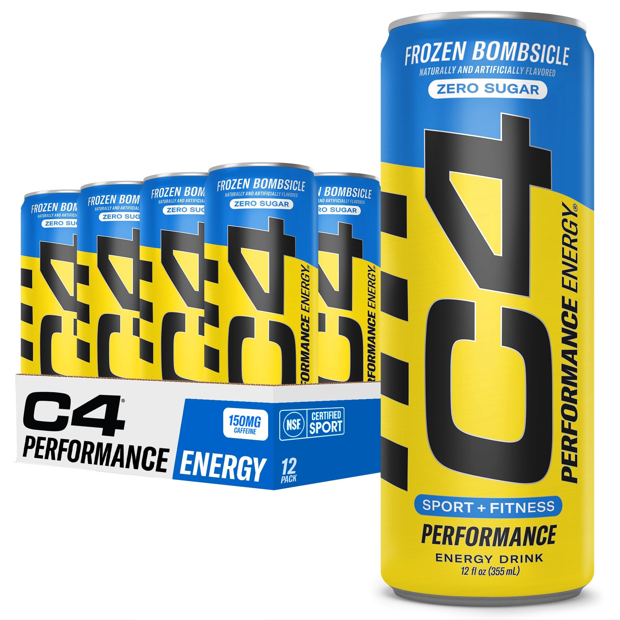 C4 front packaging 12pack showing branding and zero sugar benefit