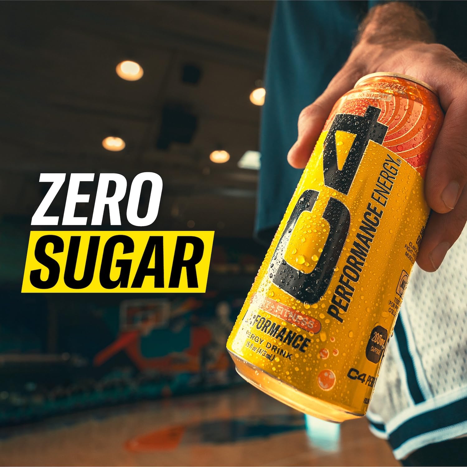 C4 can in gym setting demonstrating pre-workout energy support