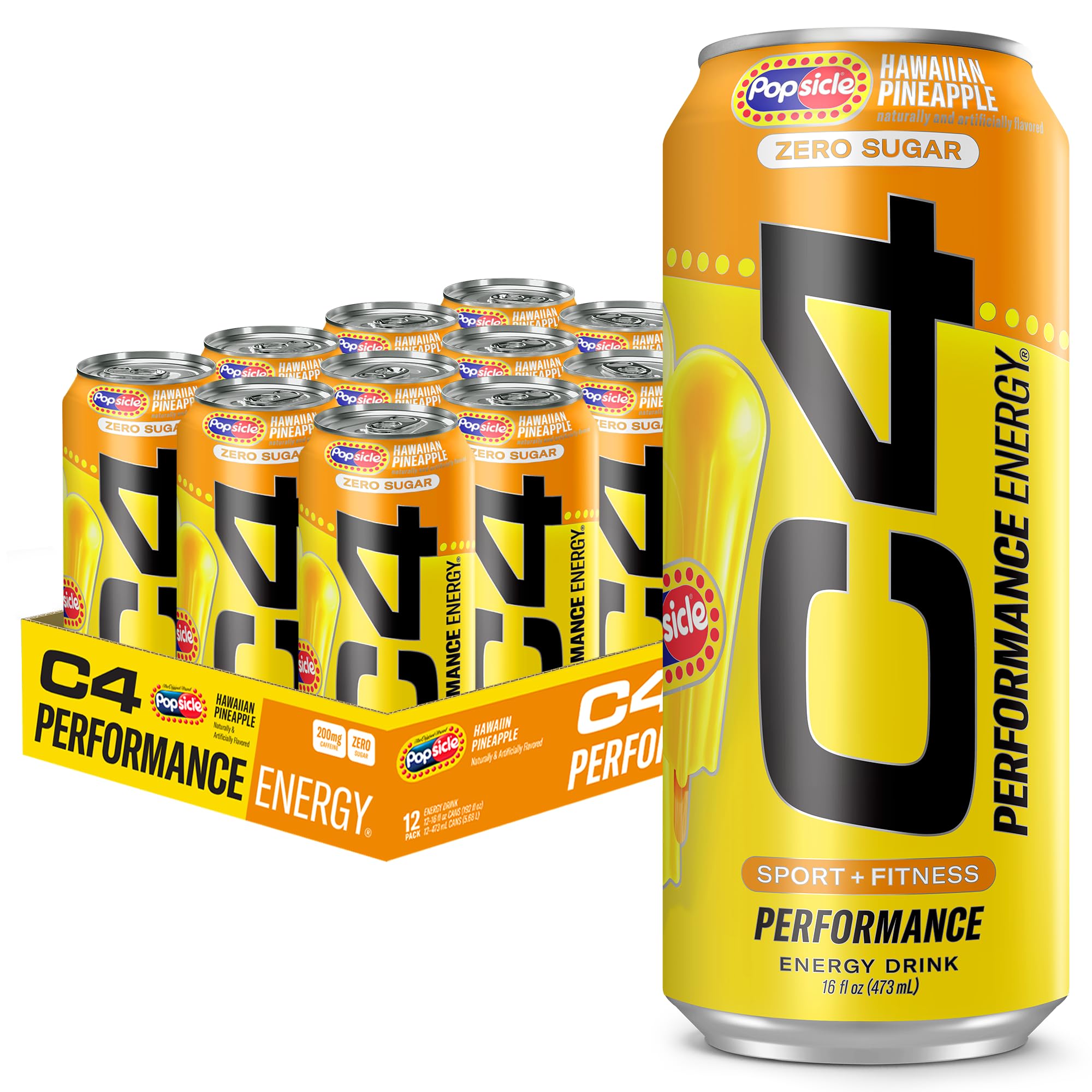 C4 front can showing branding and zero sugar benefit
