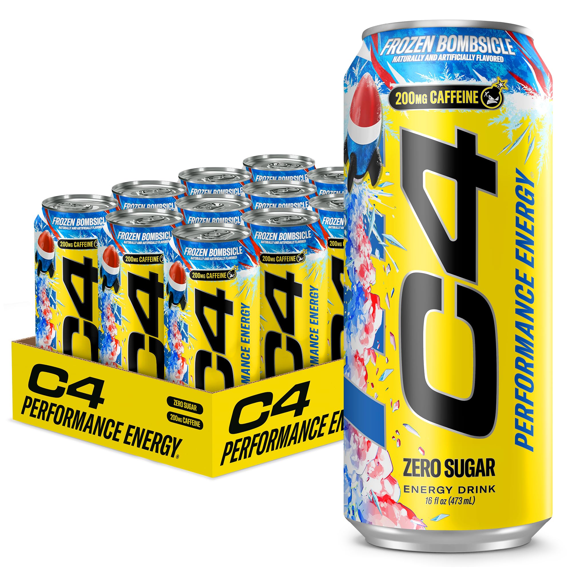 C4 Performance front can showing bold branding and zero-sugar benefit