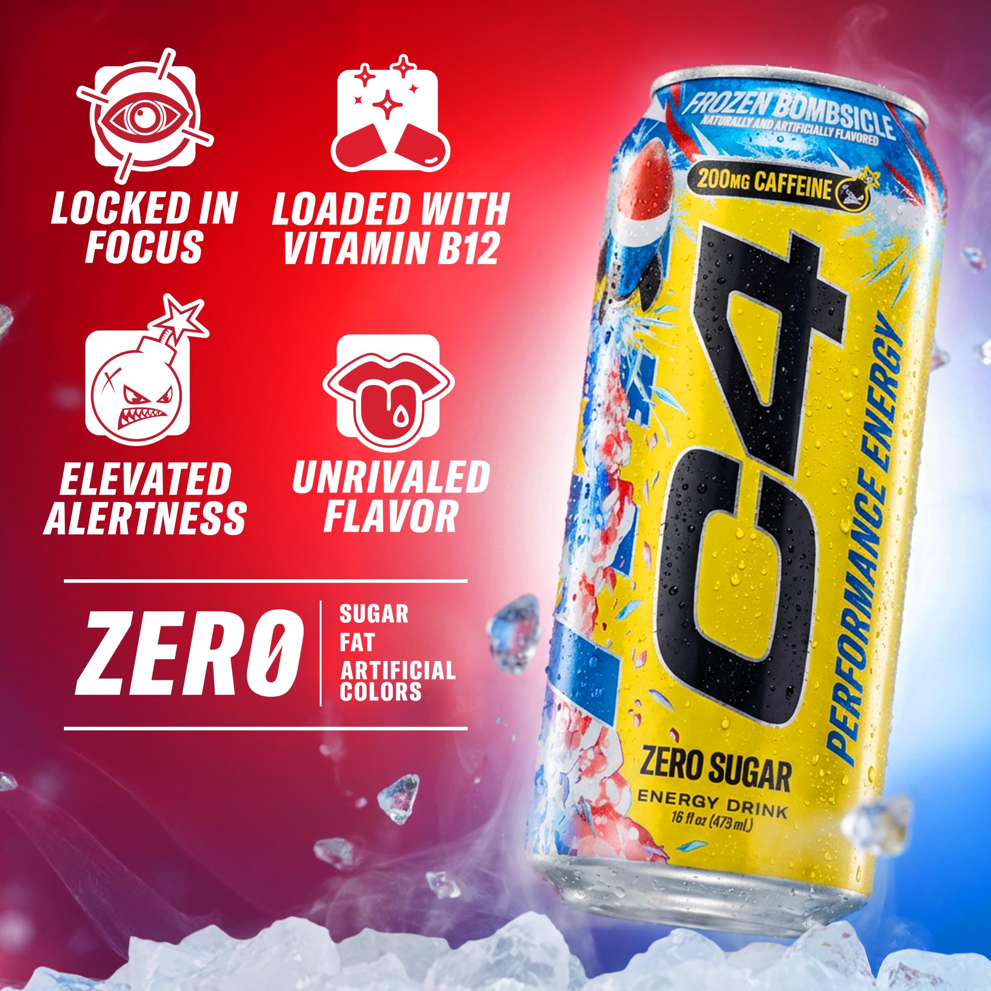 C4 Performance pouring close-up highlighting refreshing carbonation and taste