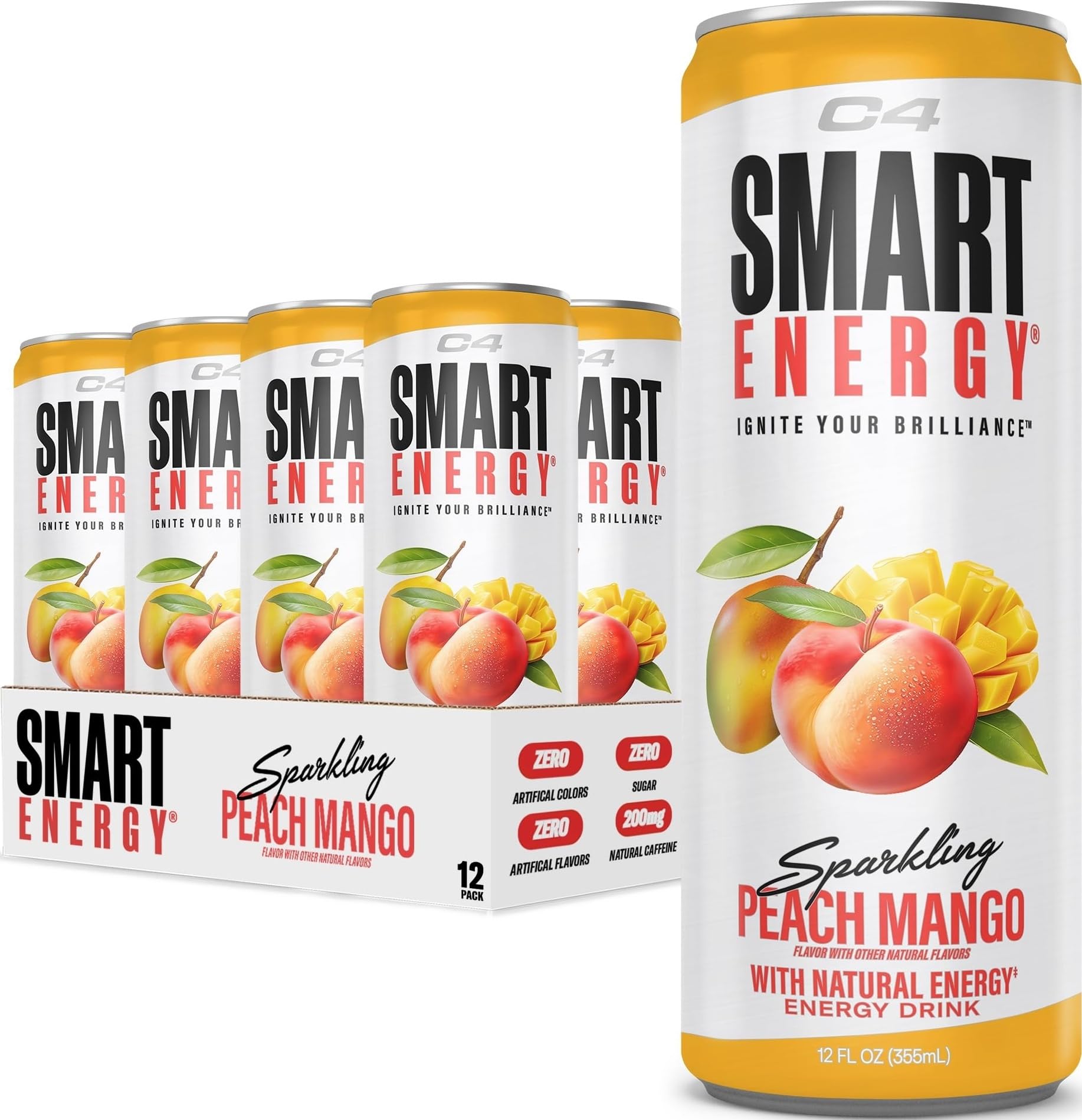 C4 Smart Energy front packaging showing 12-pack and benefits for quick energy