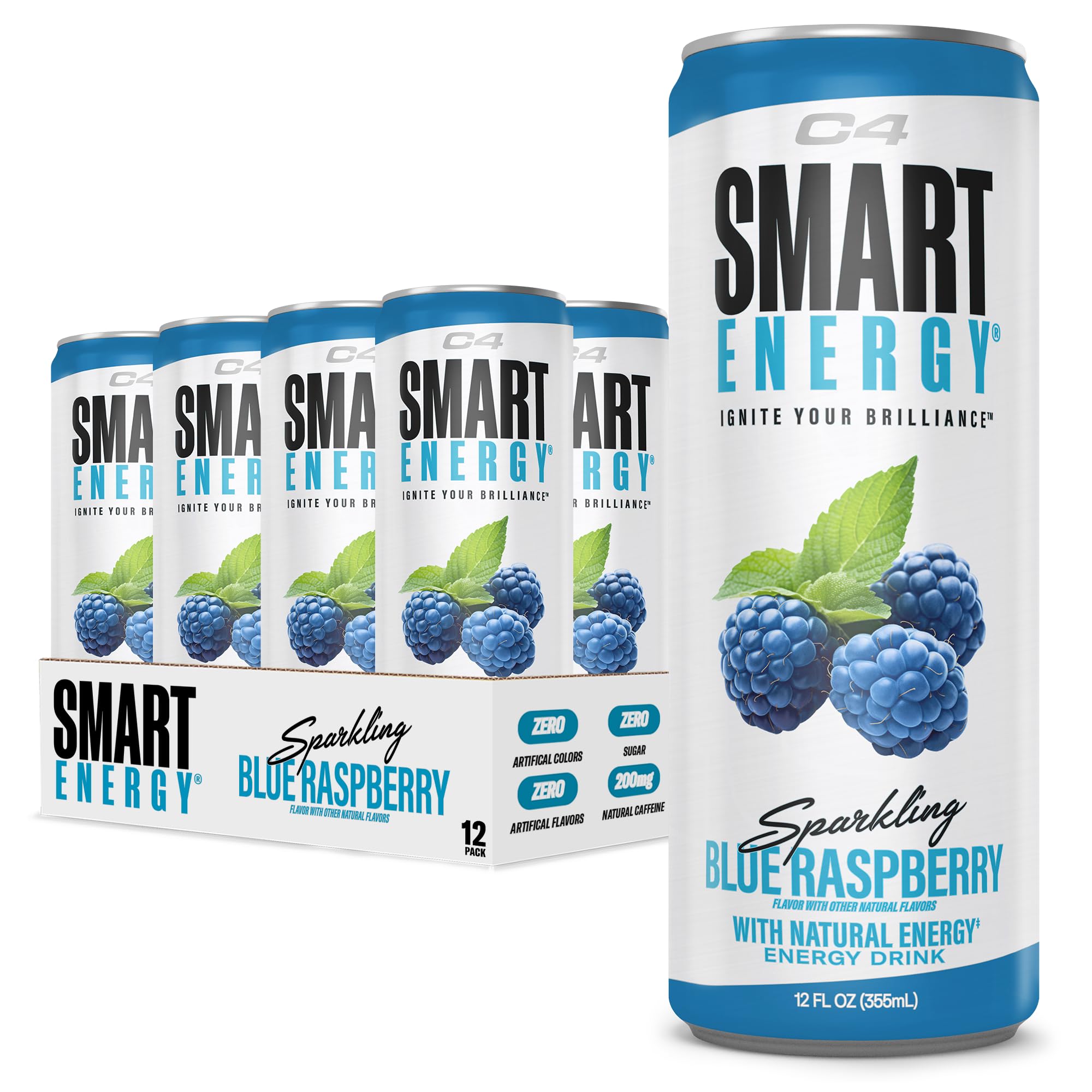 C4 front packaging 12-pack showing cans and flavors for convenient storage