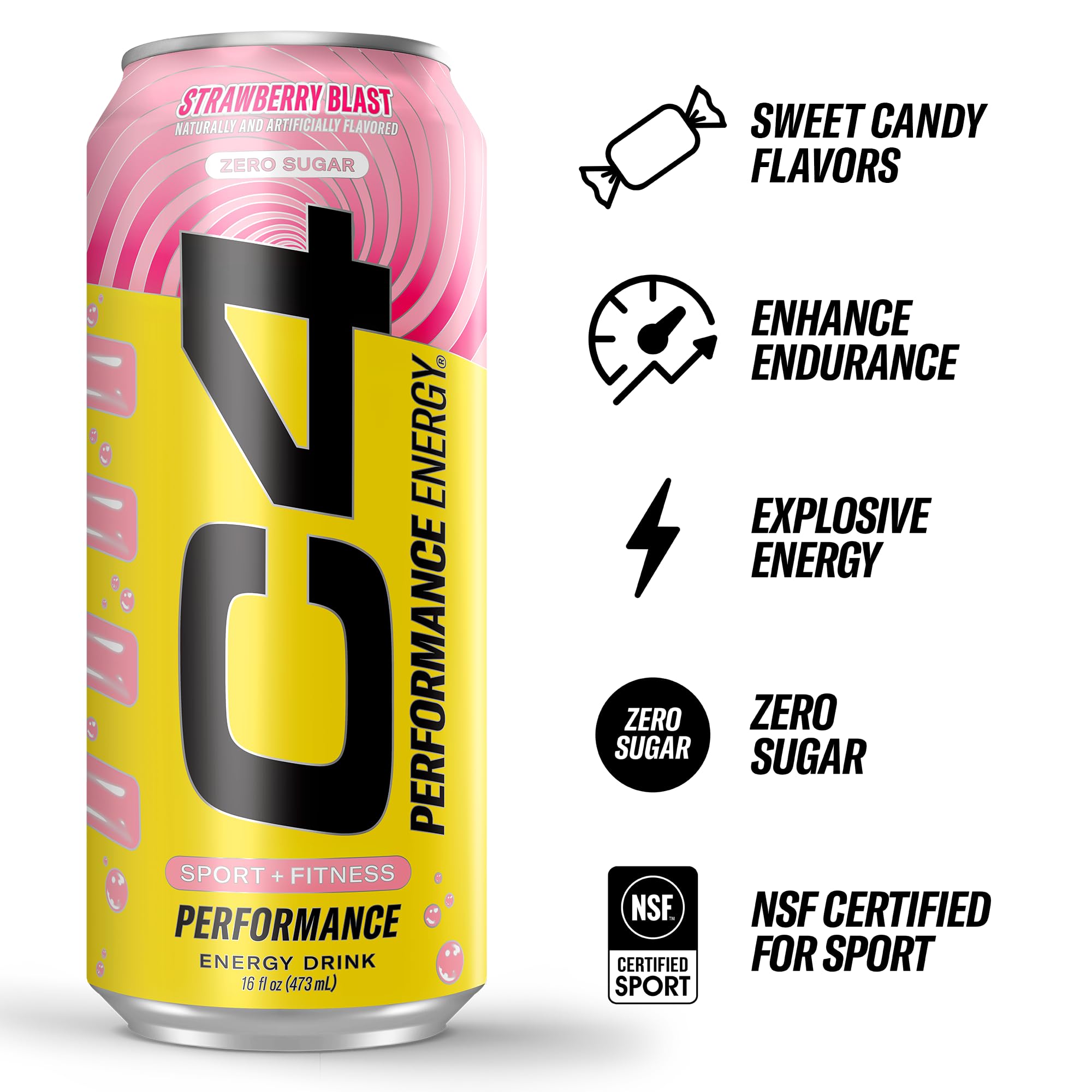 C4 can pouring strawberry blast drink highlighting refreshing energy