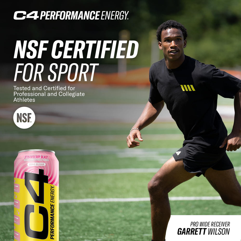 Athlete drinking C4 strawberry blast in a gym highlighting preworkout boost
