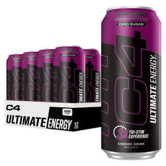 C4 Ultimate Energy Atomic Grape front can showing branding and zero sugar benefit