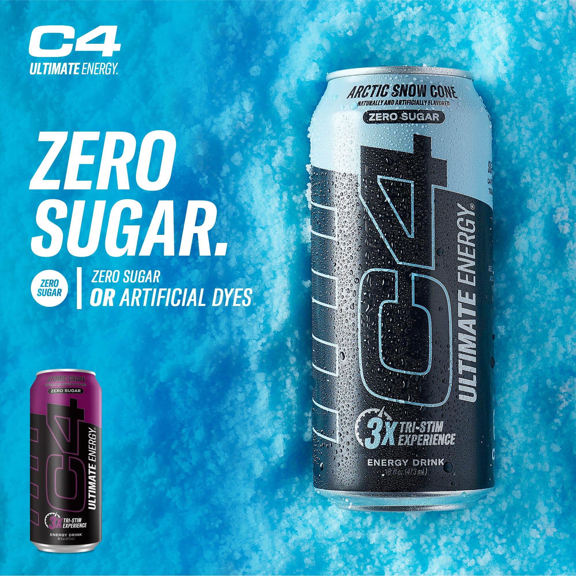 C4 Ultimate Energy can in hand for size scale and portable energy boost