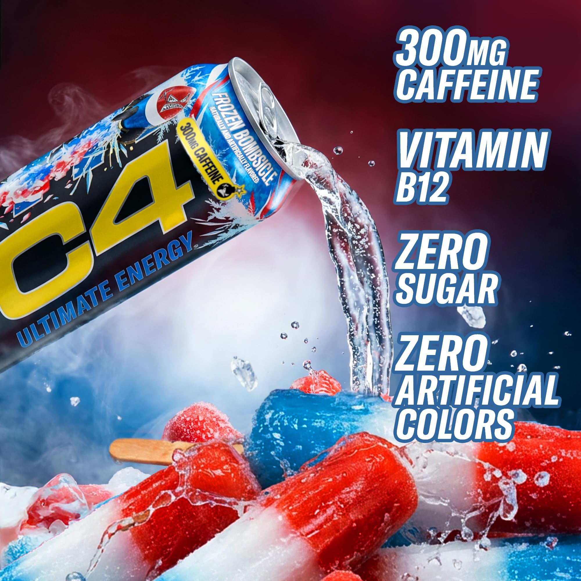 Open C4 can being poured into a glass demonstrating ready-to-drink energy