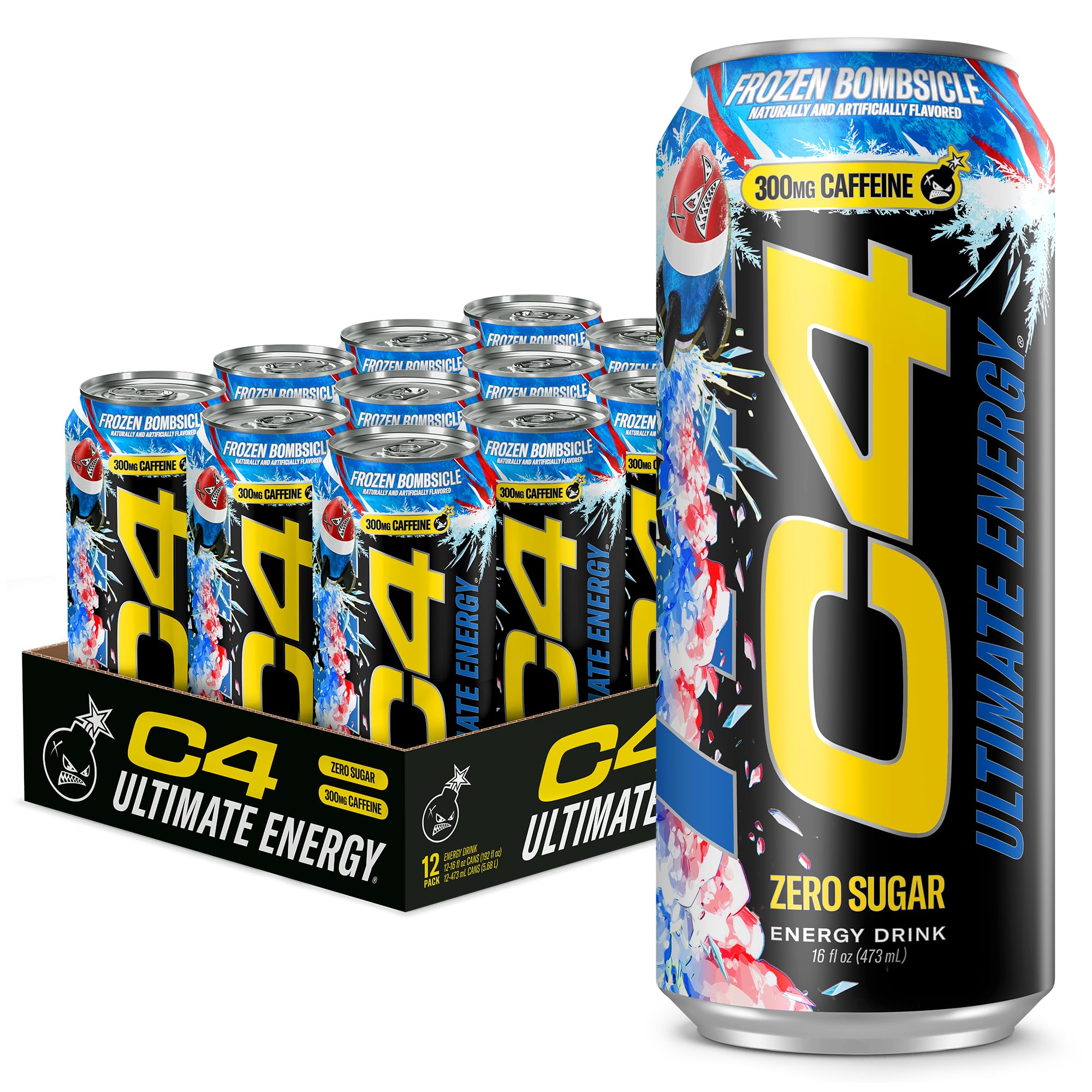 C4 front can showing logo and zero sugar benefit
