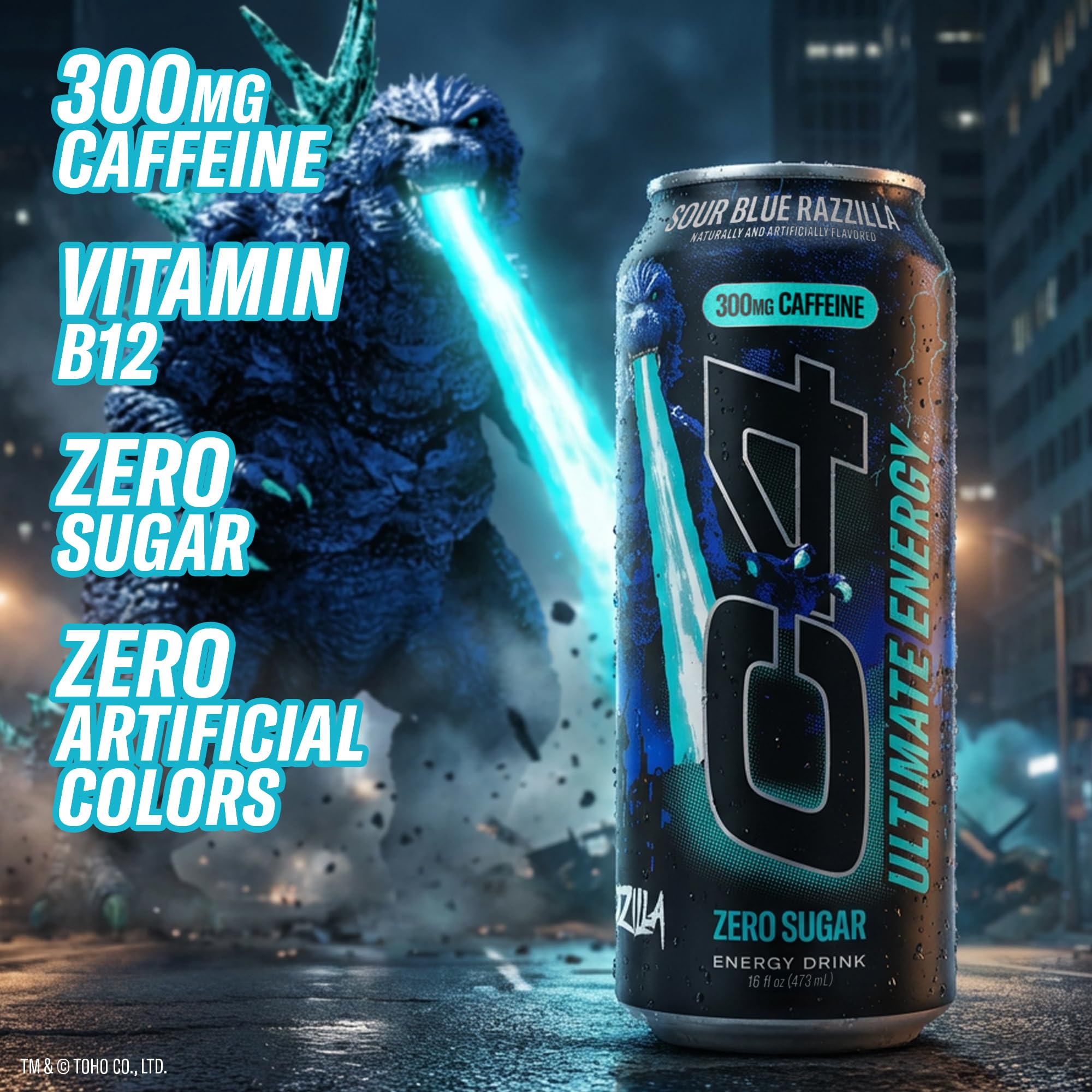 C4 Ultimate can held in hand for scale, shows convenient 16oz serving