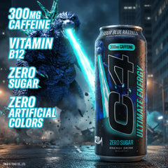 C4 Ultimate can held in hand for scale, shows convenient 16oz serving
