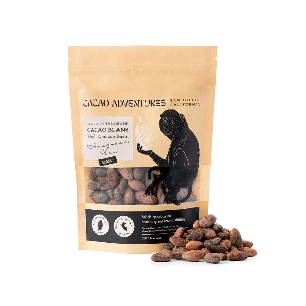 Cacao Adventures front packaging showing single-origin 1 lb bag and clear branding for authenticity