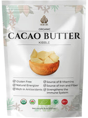 Cacao Life front packaging showing organic cacao butter kibble and certification benefits