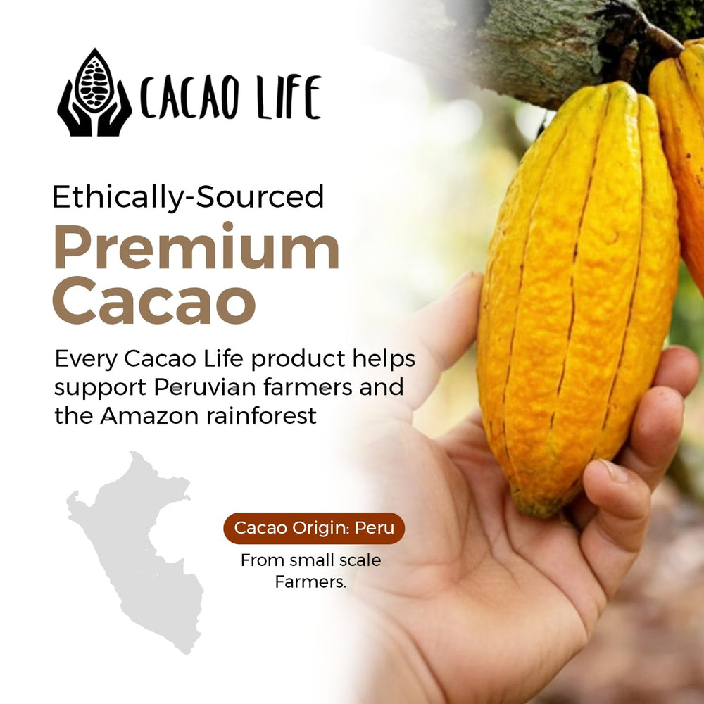 Hand holding Cacao Life kibble to show creamy texture and tactile quality