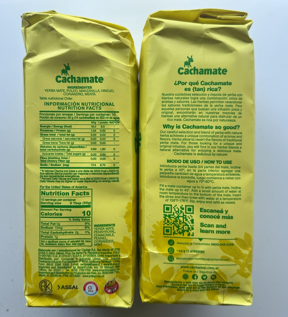 Cachamate close-up of yerba mate leaves and mixed herbs highlighting aroma