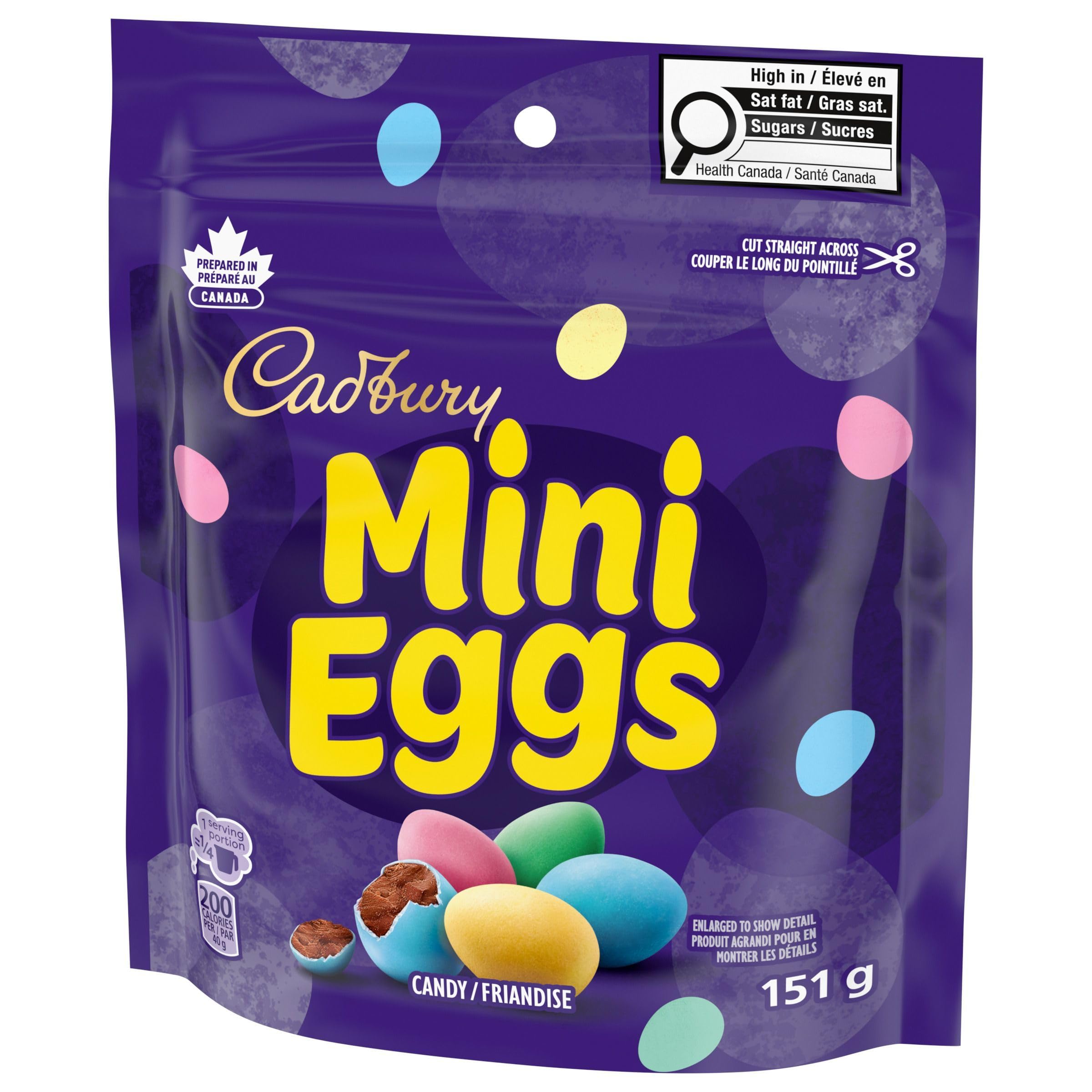 Cadbury Mini Eggs label and ingredients panel showing product details and Kosher benefit