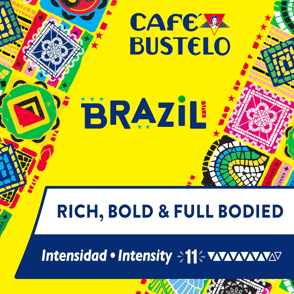 Café Bustelo aluminum capsule close-up showing seal and freshness