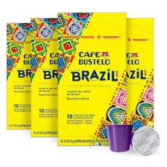 Café Bustelo front packaging showing bold Brazil Blend label and count