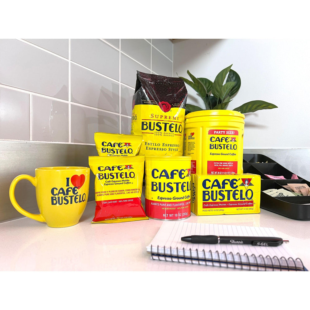 Café Bustelo brewed pitcher and cup demonstrating consistent full-bodied flavor