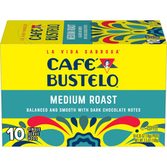 Café Bustelo front packaging showing box benefit and bold branding