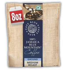 Cafe Blue front packaging 8 oz bag showing certified origin and elegant design benefit clarity