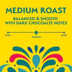 Cafe Bustelo bag closeup label highlighting medium roast and origin, ensures clear product info
