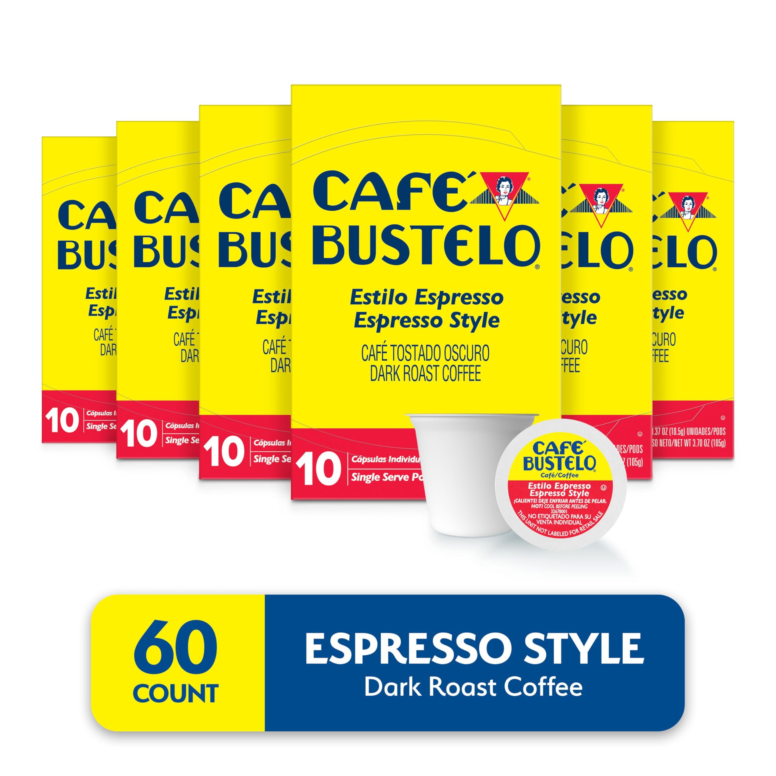 Café Bustelo close-up of a single pod showing texture and seal for freshness