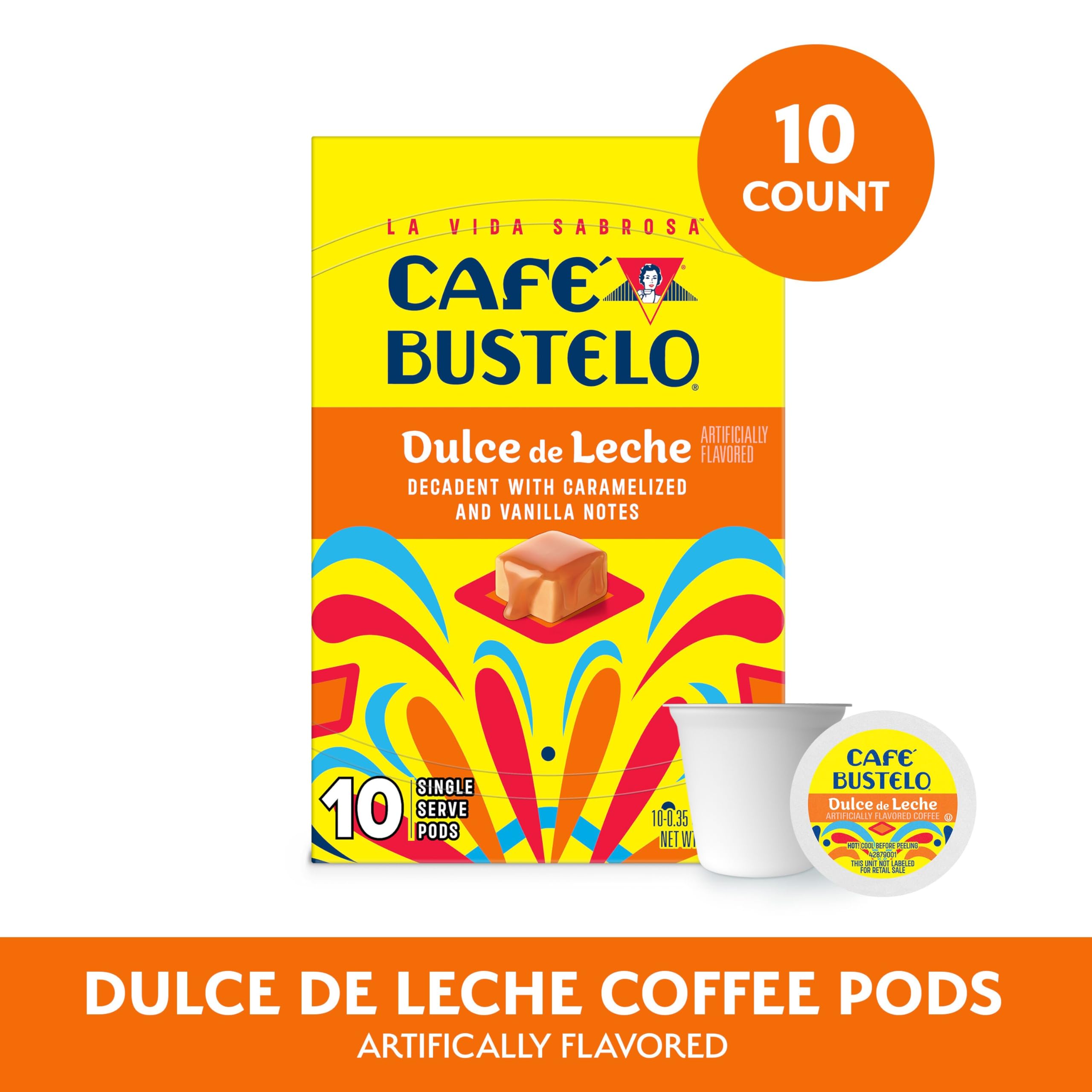 Café Bustelo close-up of a pod foil seal, highlighting freshness and easy brewing