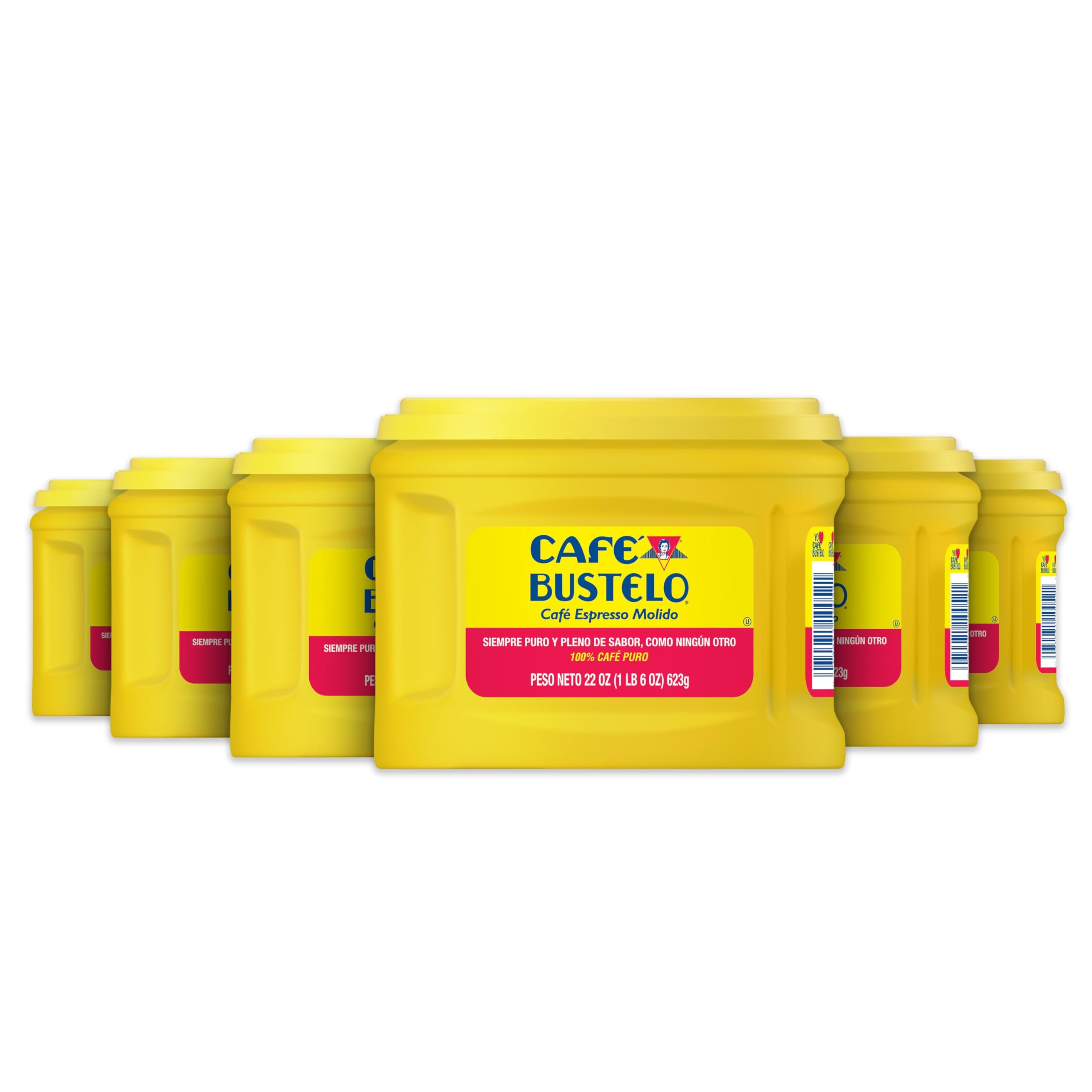 Café Bustelo front canister showing label and vacuum-seal benefit