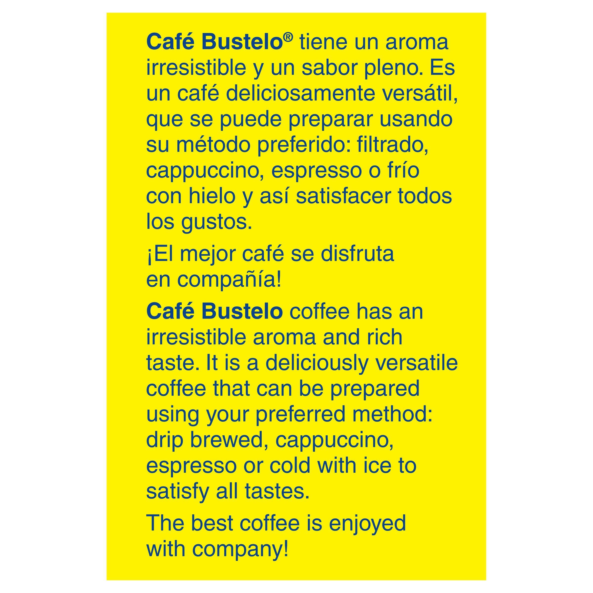 Café Bustelo ground coffee close-up texture demonstrating rich roast and aroma