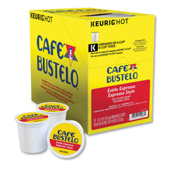 Close-up of a Cafe Bustelo K-Cup pod top demonstrating pod detail and easy use