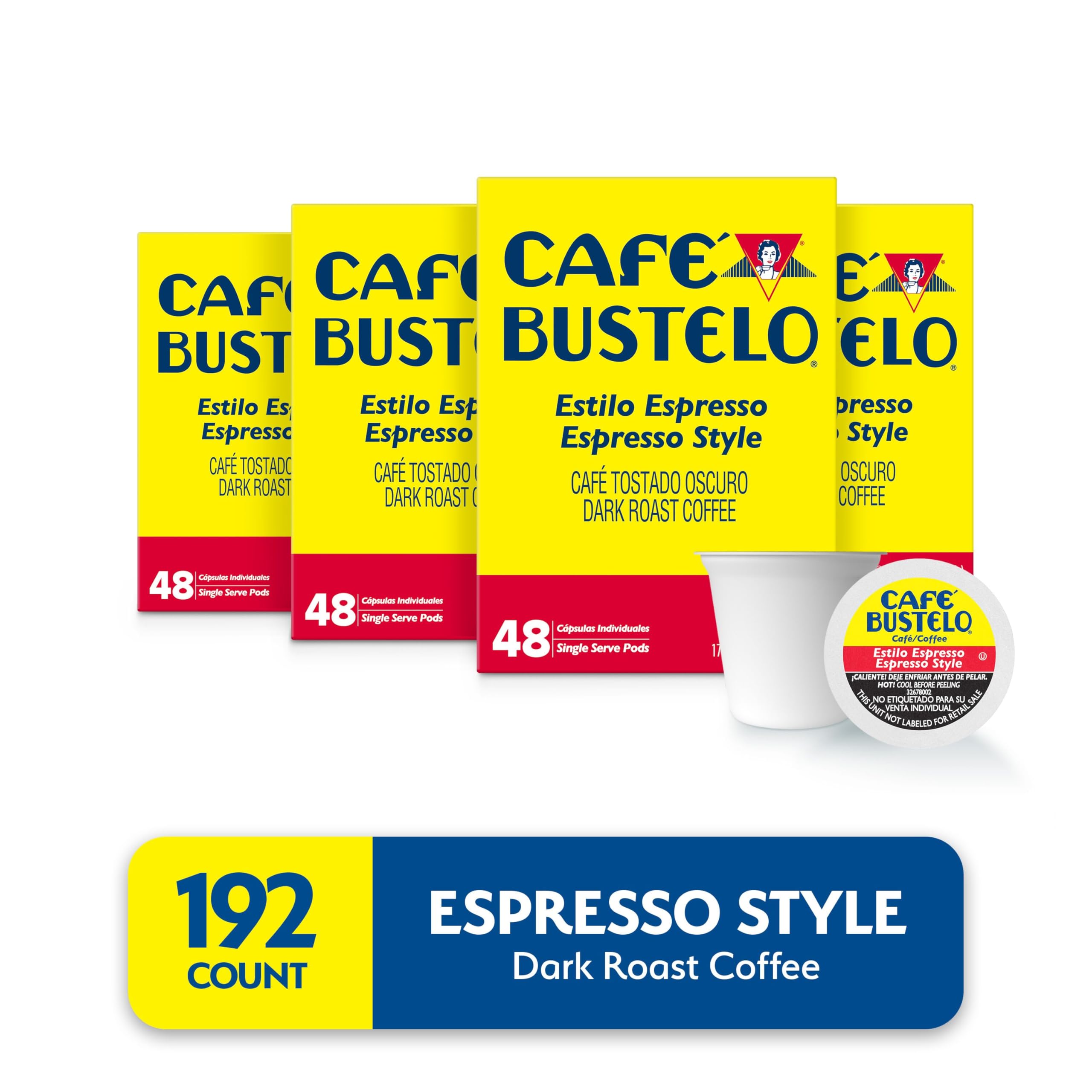 Café Bustelo pod closeup emphasizing pod design and consistent brewing benefit