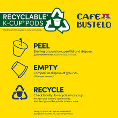 Café Bustelo pod in single‑serve brewer delivering quick convenience benefit