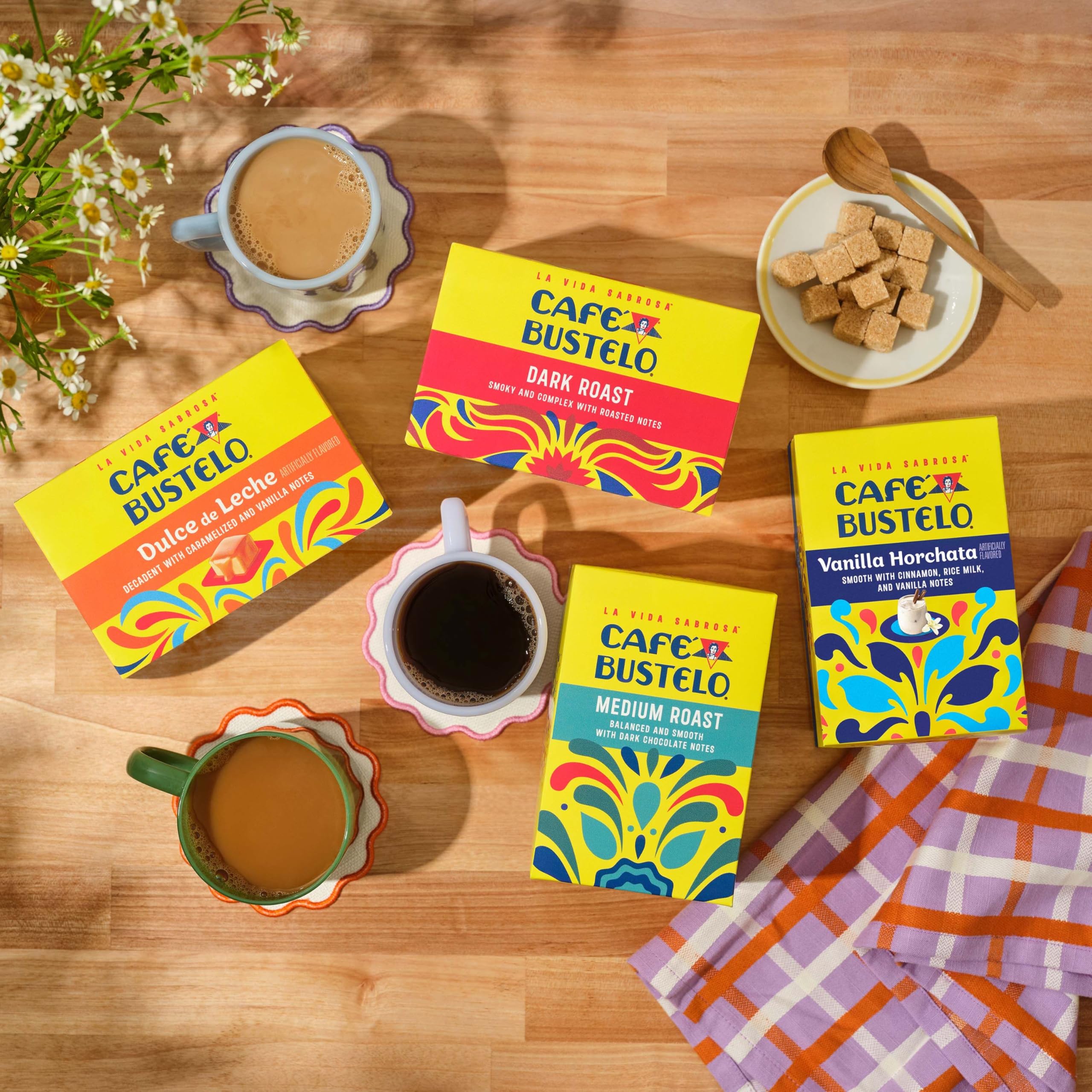 Café Bustelo open box of pods, showing ten sealed single-serve portions ready-to-brew