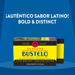 Cafe Bustelo ground coffee pouring from bag showing fine texture and easy brewing