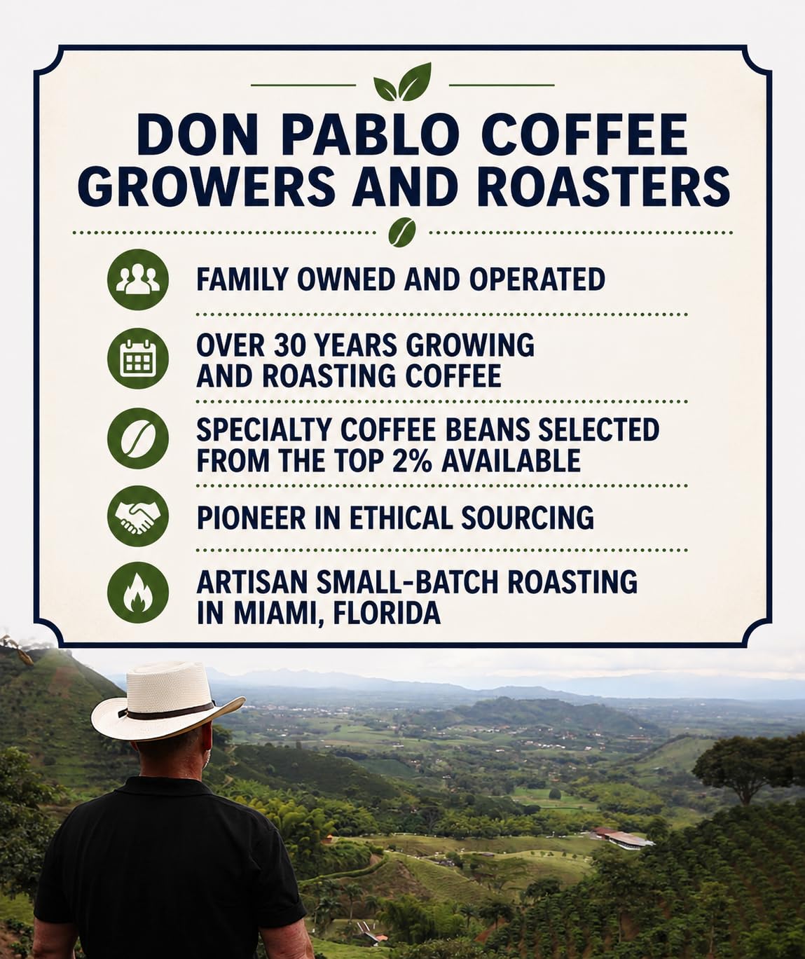 Cafe Don Pablo cup in kitchen setting illustrating smooth, low-acidity enjoyment