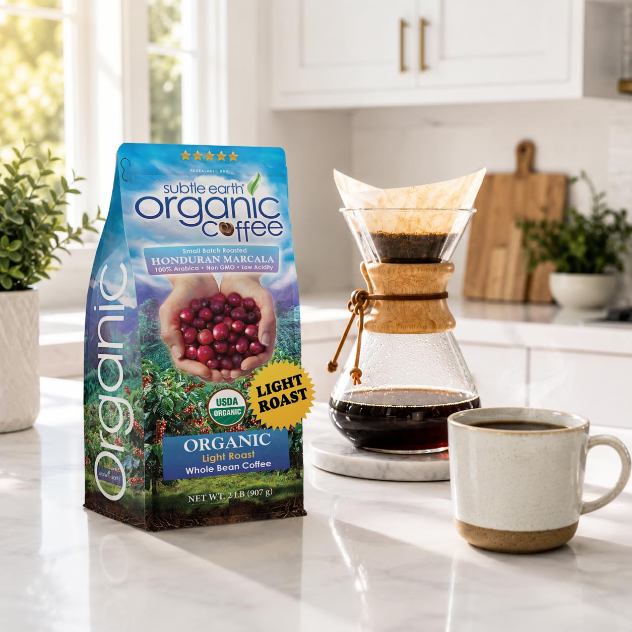 Cafe Don Pablo label detail with USDA Organic and low-acidity benefits