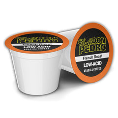 Cafe Don Pedro front packaging showing pod box and low acid benefit