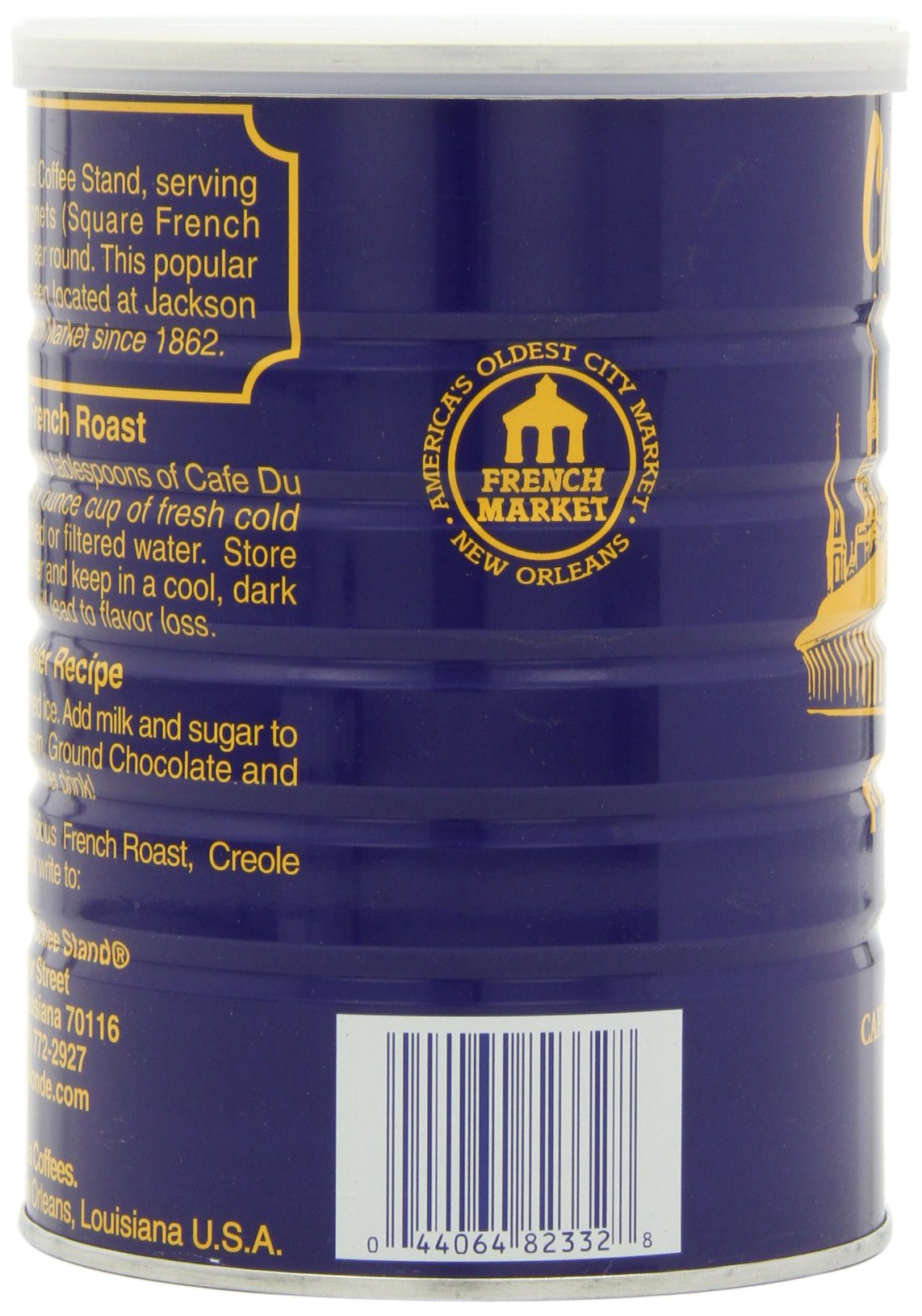 Three 13 oz Cafe Du Monde cans next to a coffee mug showing scale and pack quantity