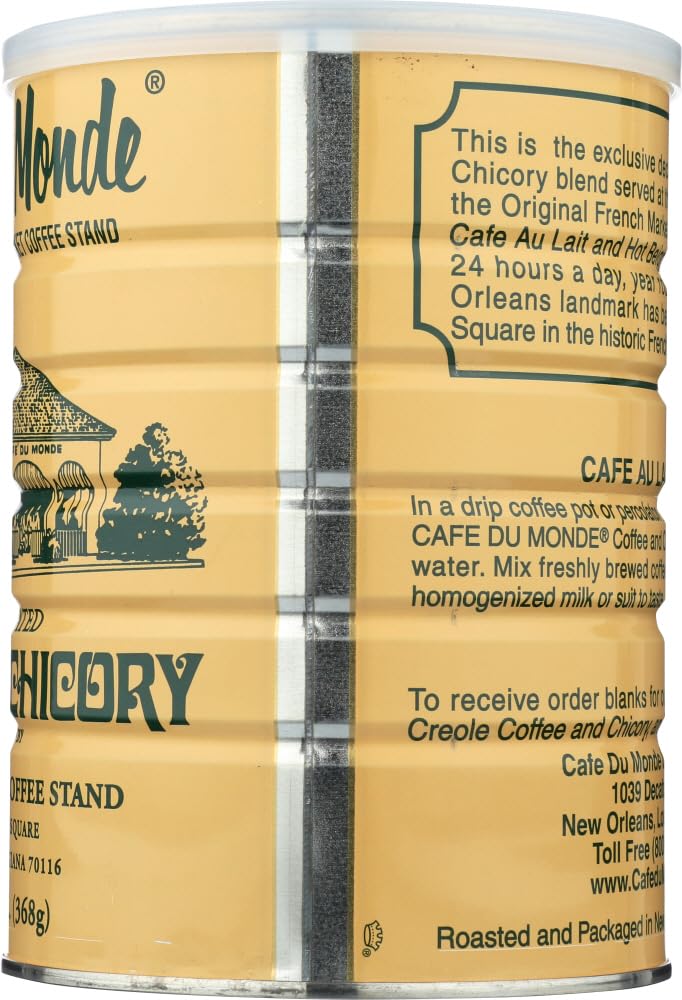 Cafe Du Monde open tin with scoop showing portion size and pantry-ready convenience