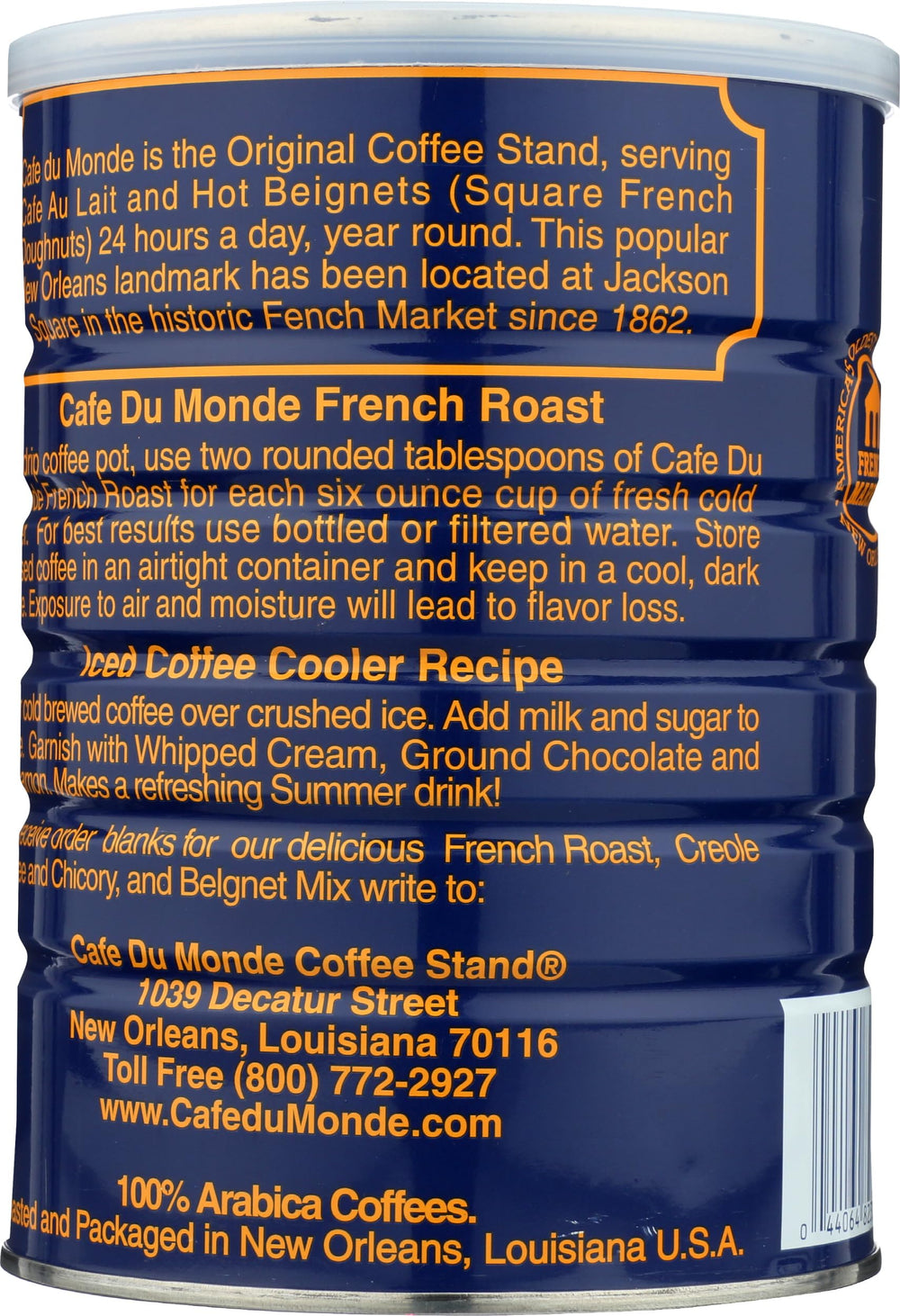 Cafe Du Monde bag close-up with roast label highlighting dark roast and New Orleans origin