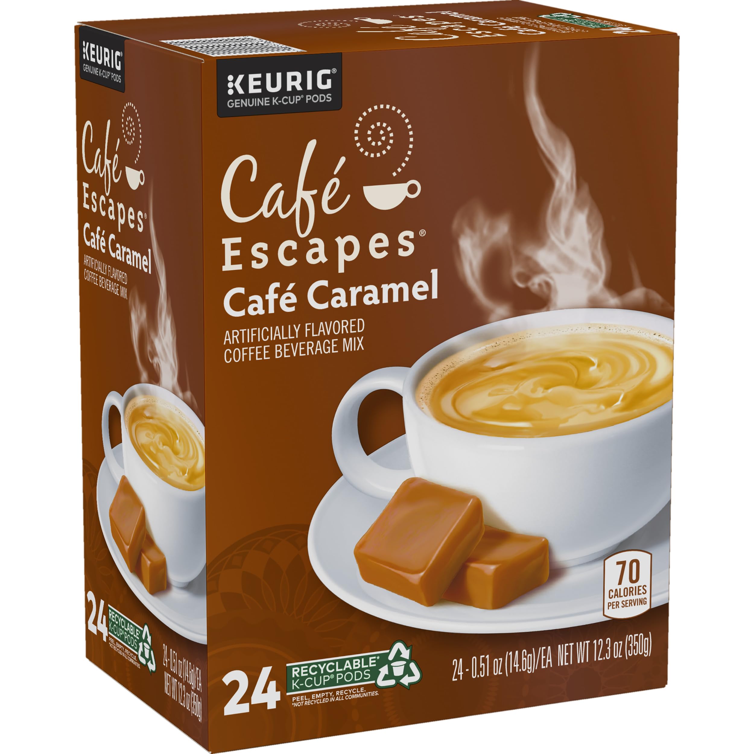Café Escapes product label and ingredients panel for allergen and sweetener info