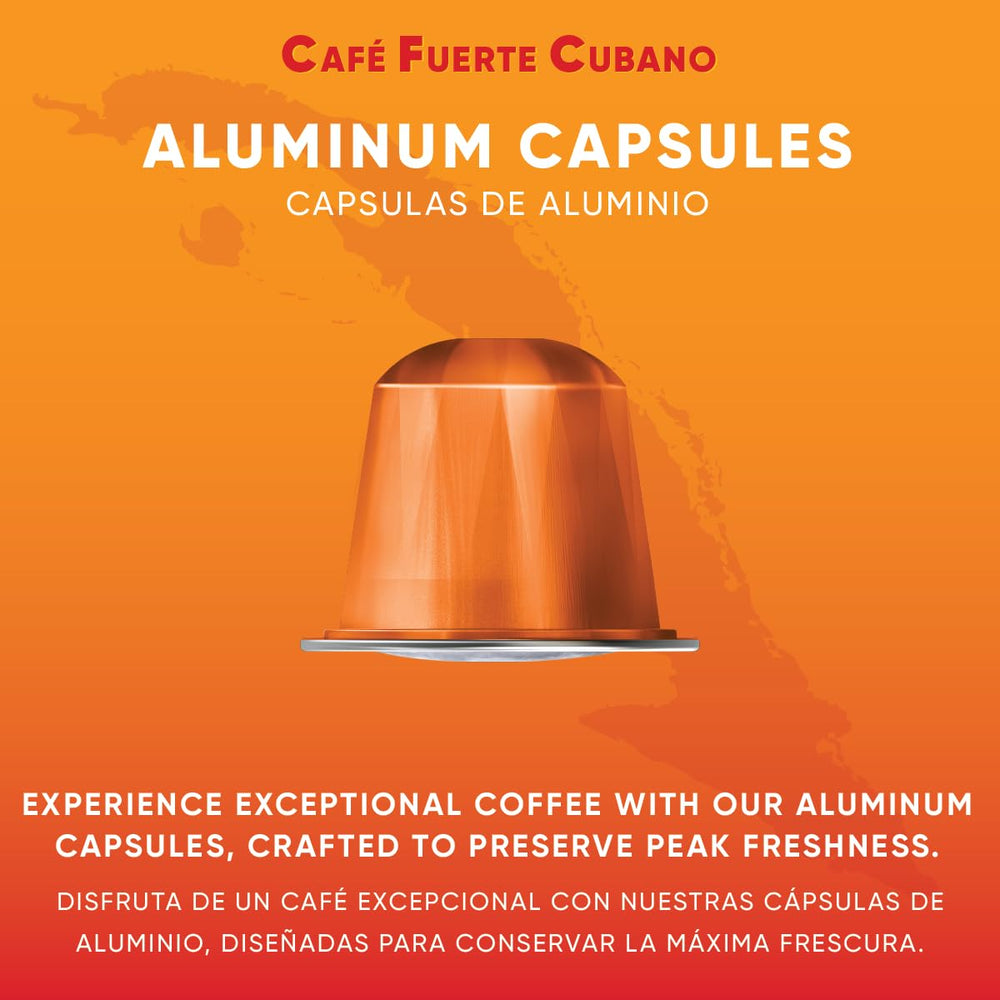 Café Fuerte Cubano capsules laid out displaying uniform shape for consistent extraction